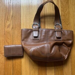 Coach Tan Leather Shoulder Bag and Wallet Set